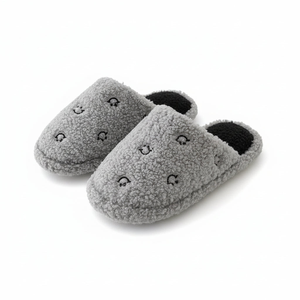 Happy Face Fuzzy Plush Slippers