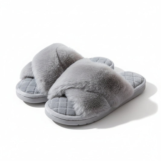 Fluffy Crisscross Quilted Slippers
