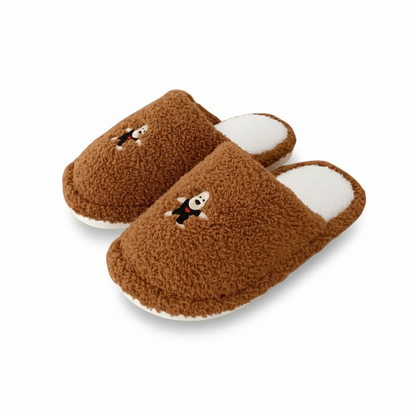 Whimsical Puppy Embroidered Fuzzy Slippers