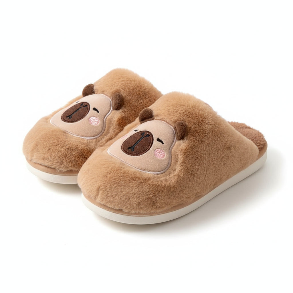 Chill Capybara Face Plush Slippers