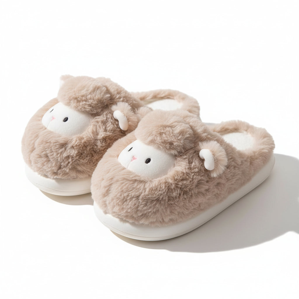 Fuzzy Lamb Animal Plush Slippers