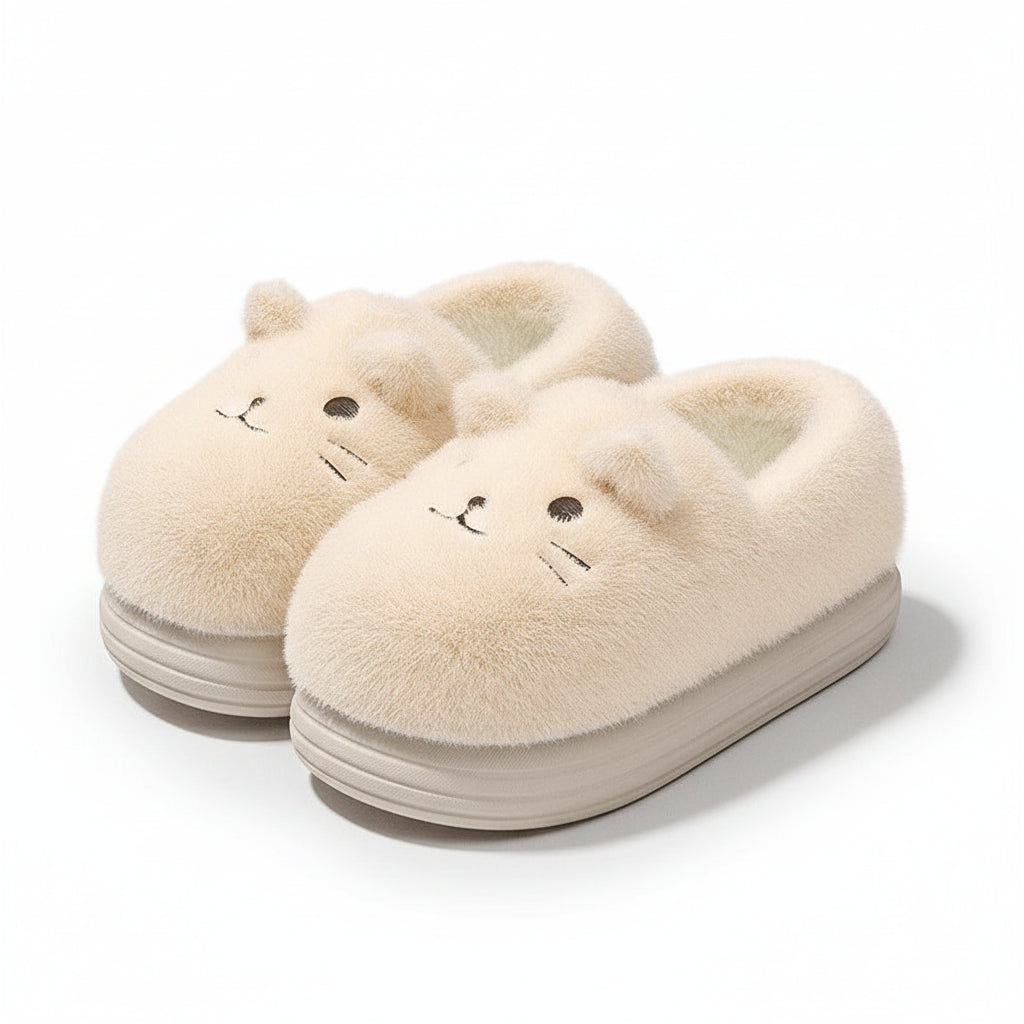 Fuzzy Whiskered Animal Face Slippers