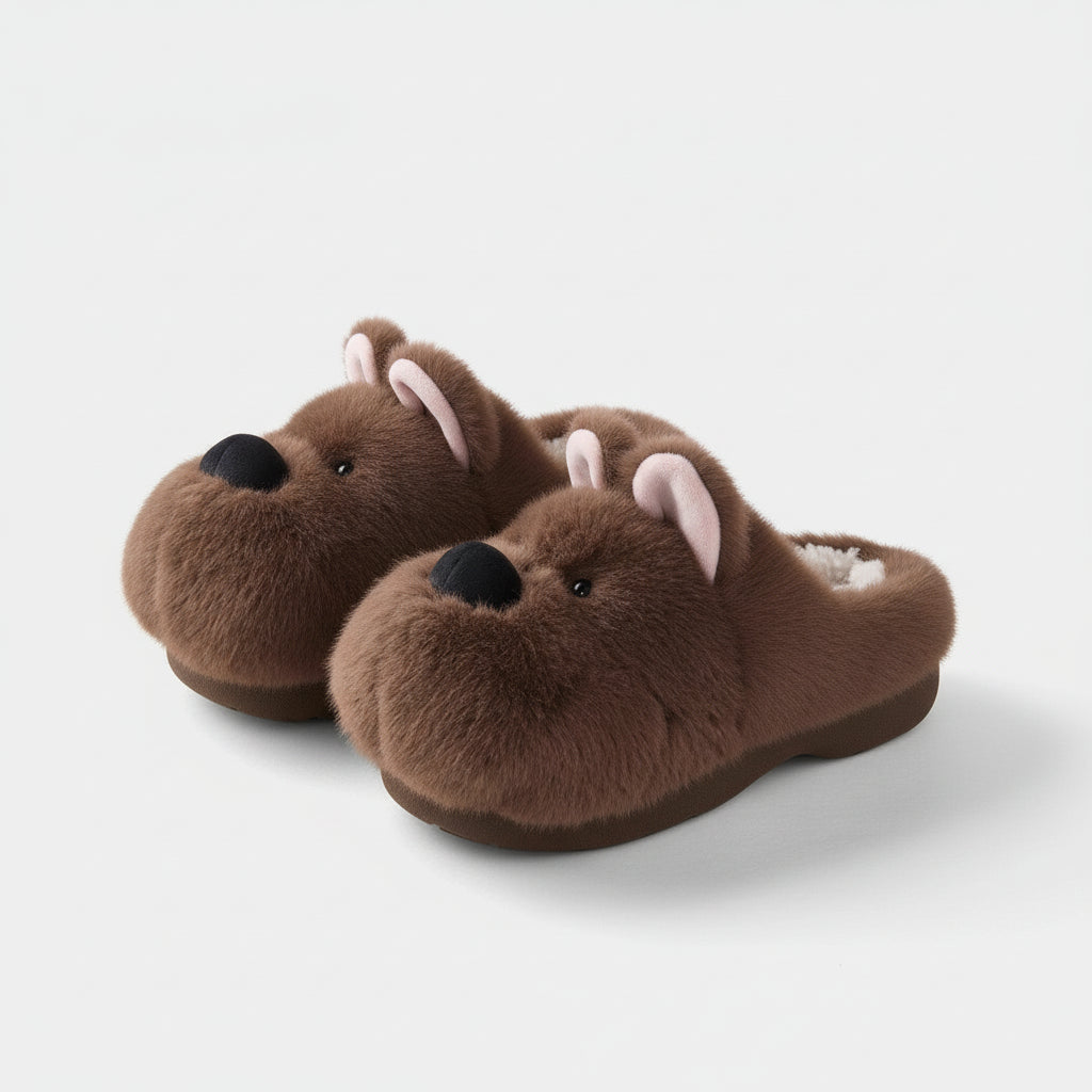 Fuzzy Puppy Face Plush Slippers