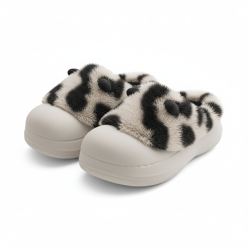 Playful Panda Furry Platform Slippers