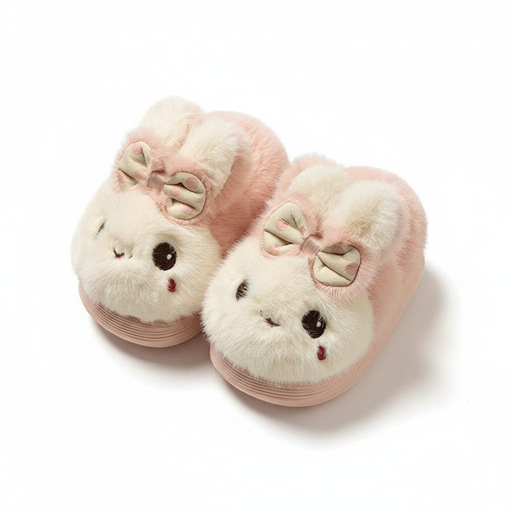 Plush Bunny Bow Kids Slippers