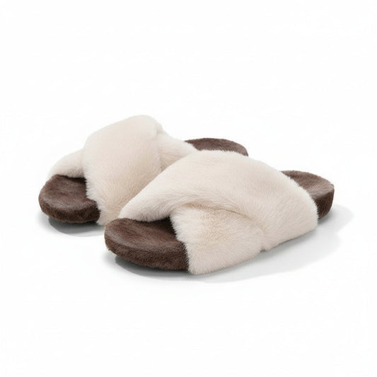 Two-Tone Plush Lounge Slippers