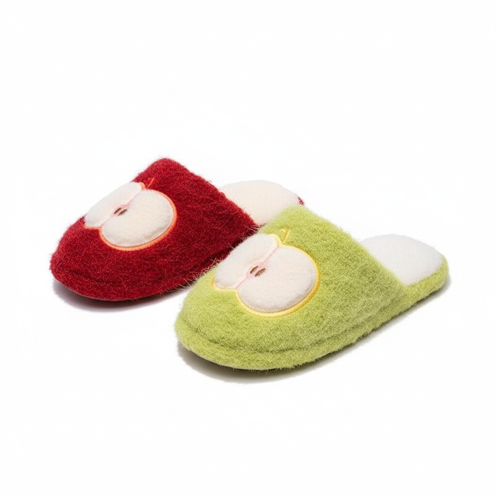Fuzzy Apple Fruit Plush Slippers