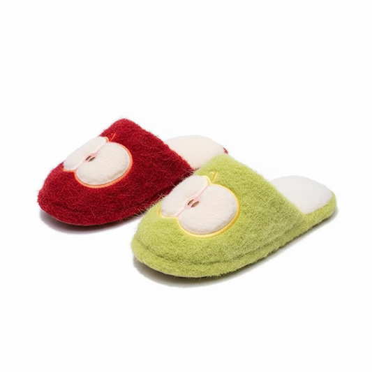 Fuzzy Apple Fruit Plush Slippers