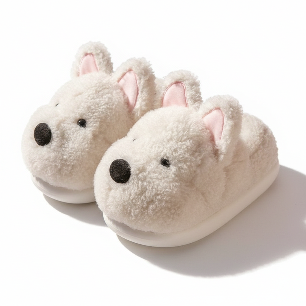 Fuzzy Puppy Dog Plush Slippers