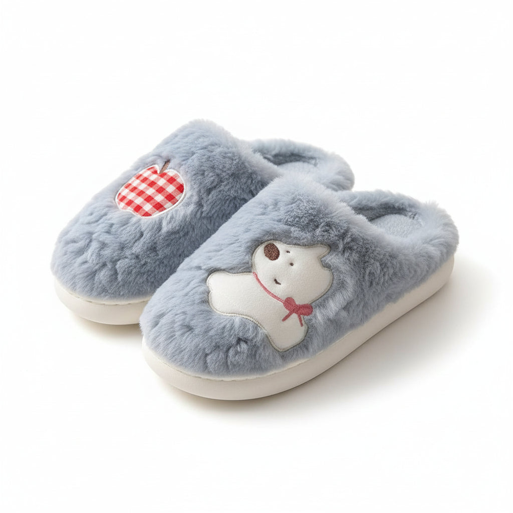 Apple Puppy Gingham Patch Slippers
