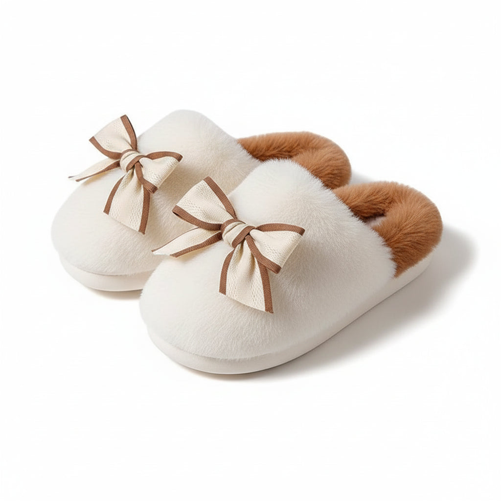 Ribbon Bowknot Fuzzy Platform Slippers