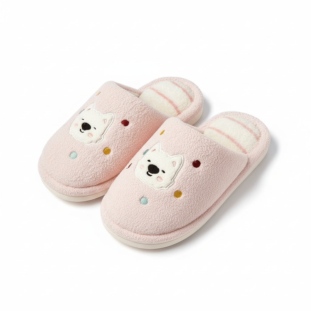 Playful Puppy Dot Plush Slippers