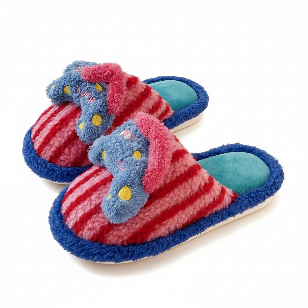 Striped Plush Animal Scuff Slippers