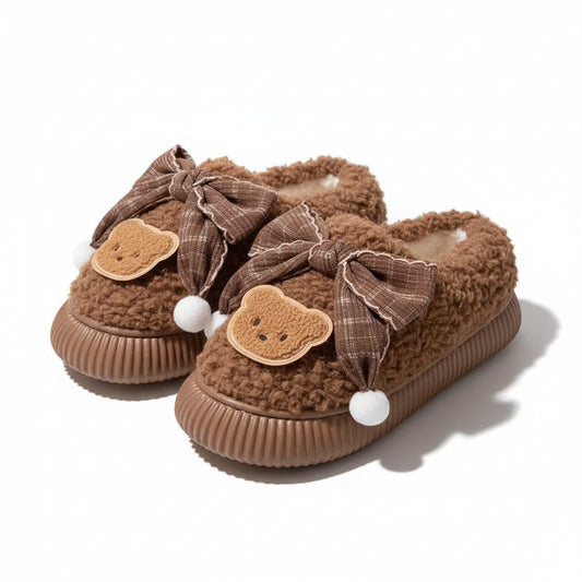 Teddy Bow Sherpa House Slippers