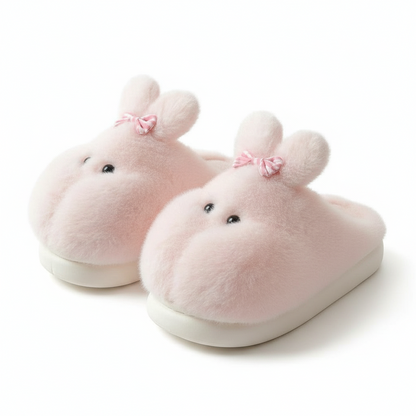 Chubby Bunny Bow Plush Slippers
