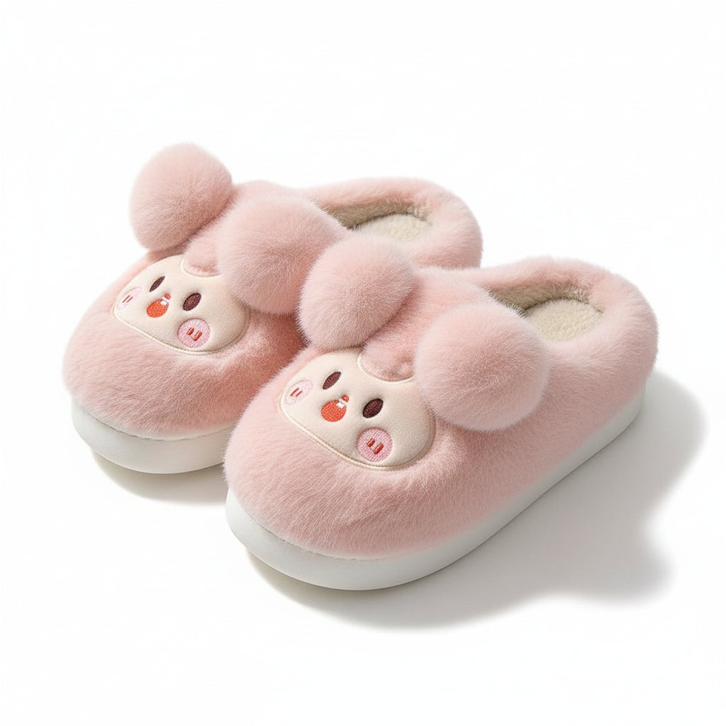 Fuzzy Pom Pom Cartoon Slippers
