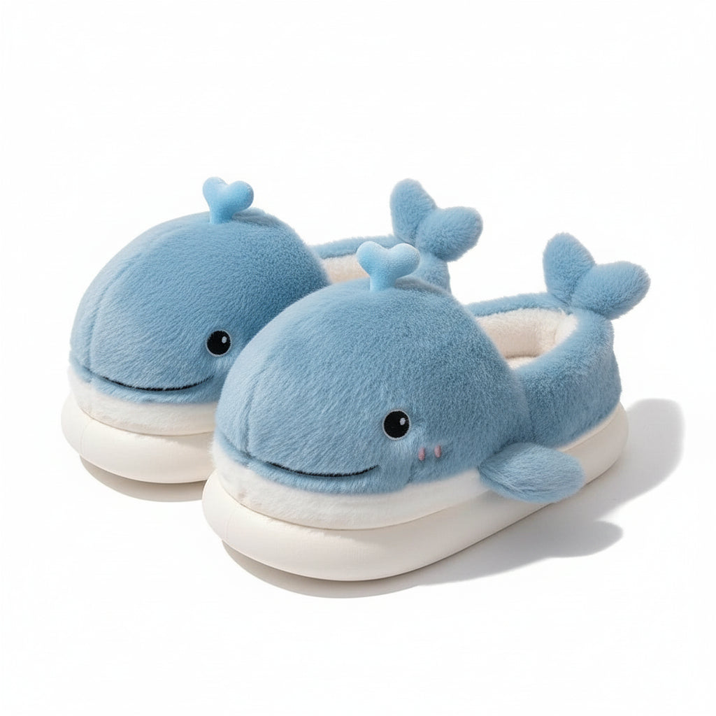 Whale Plush Platform Slippers