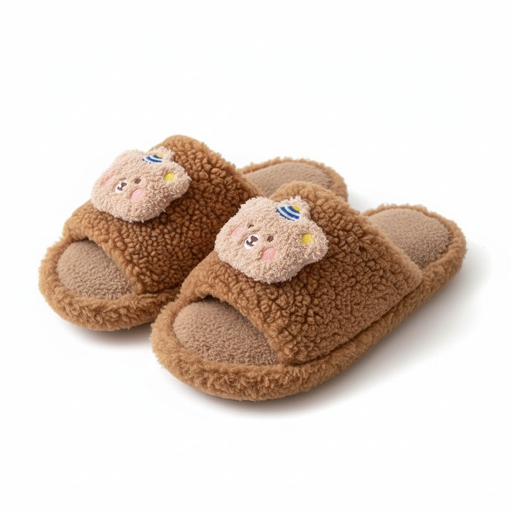Fuzzy Bear Patch Home Slippers