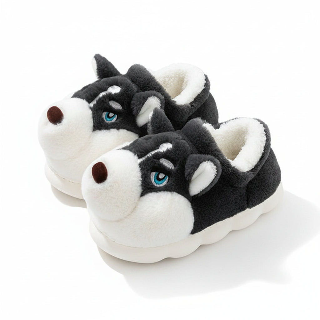 Goofy Husky Dog Plush Slippers