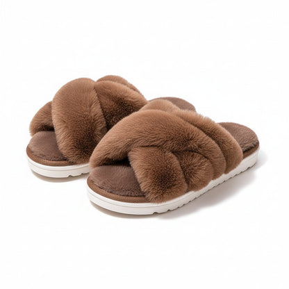 Plush Crisscross Open-Toe Slippers