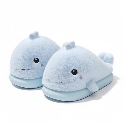 Whimsical Whale Plush Home Slippers