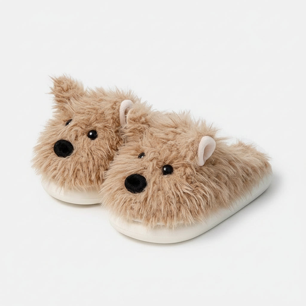 Shaggy Westie Puppy Plush Slippers