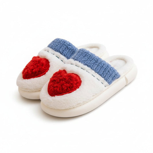 Heart Patch Knit Plush Slippers