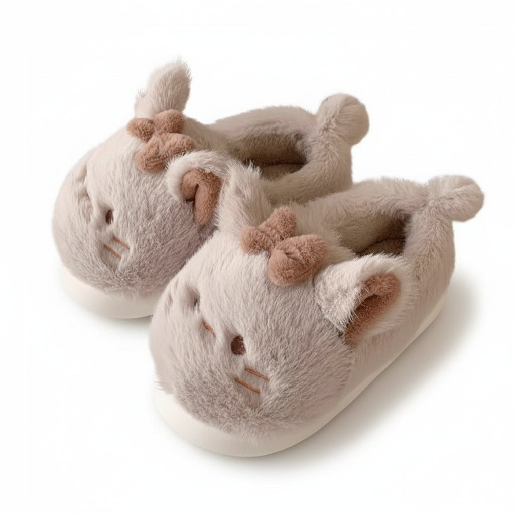 Fuzzy Cat Bow Enclosed Slippers