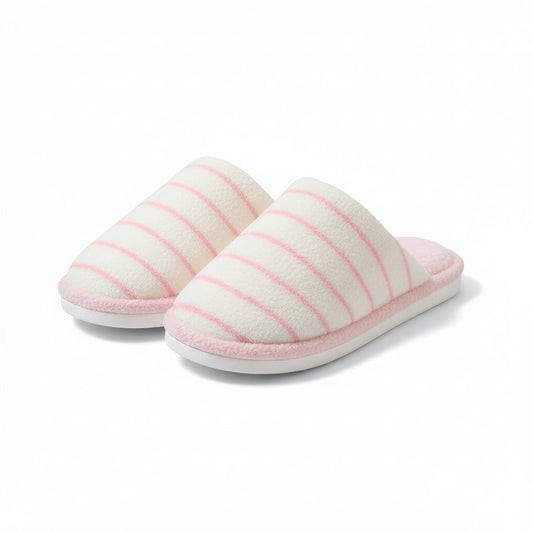 Soft Striped Plush Bedroom Slippers