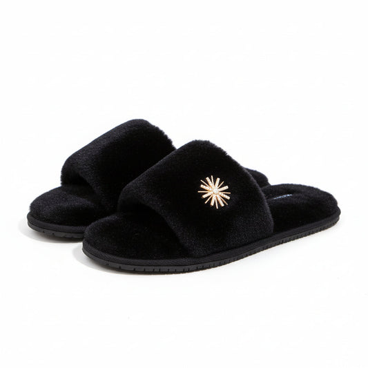 Plush Daisy-Embellished Home Slippers