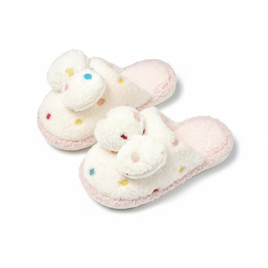 Polka Dot Bow Plush Slippers