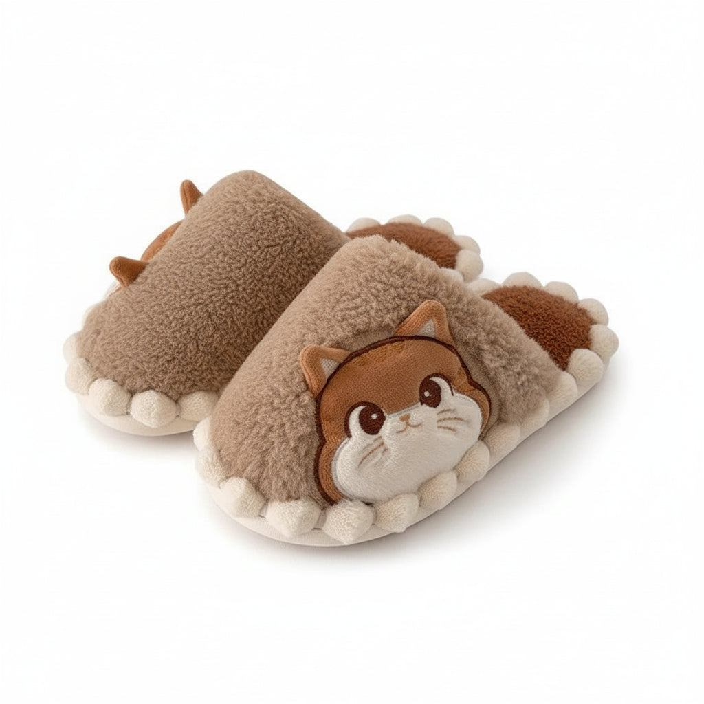Fuzzy Kitty Face Home Slippers