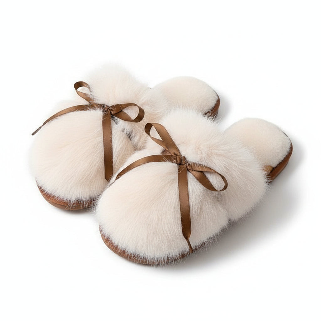 Ribbon Bow Fluffy House Slippers