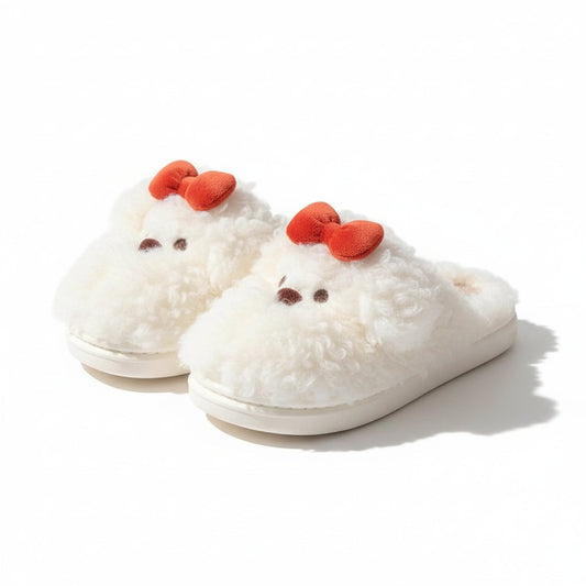 Plush Puppy Bow Home Slippers
