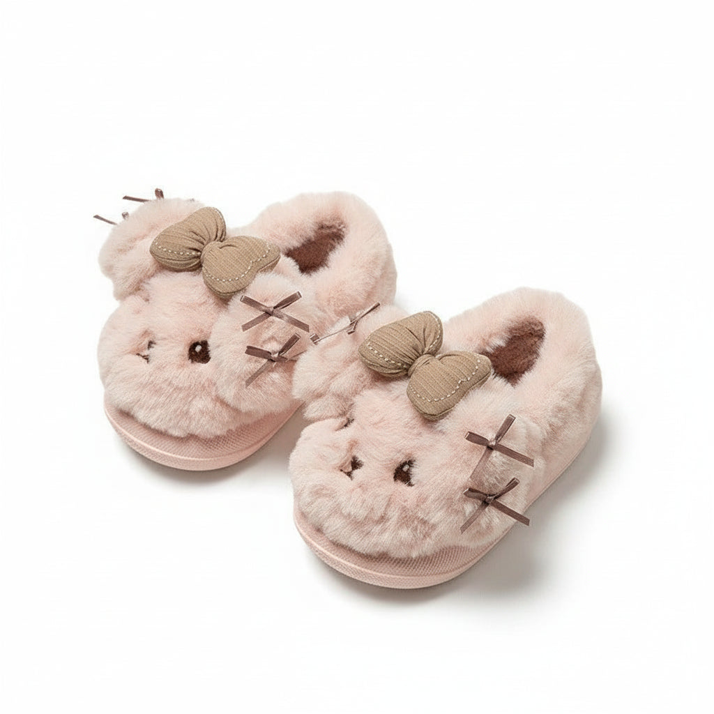 Fuzzy Cartoon Bow Winter Slippers