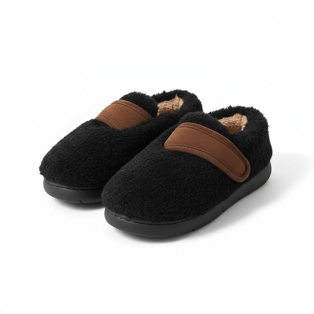Fuzzy Two-Tone Strap Slippers