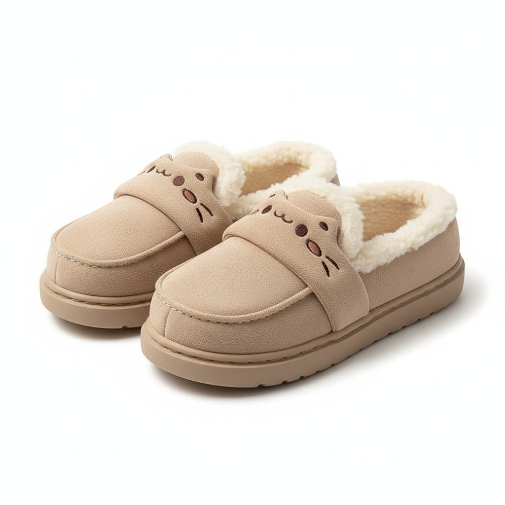 Cat Whisker Plush Platform Slippers