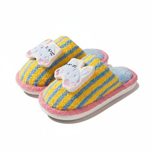 Whimsical Kitty Striped Plush Slippers
