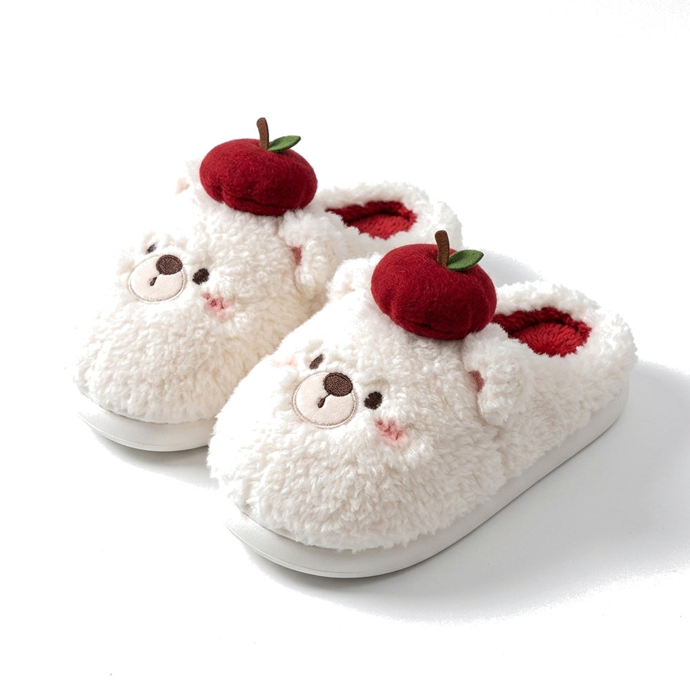 Apple Bear Plush House Slippers