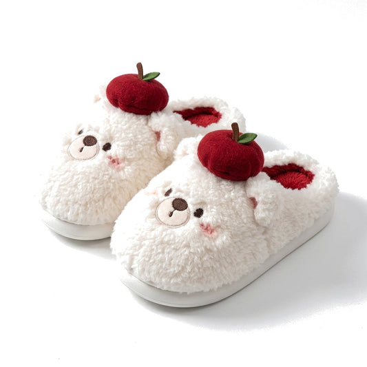 Apple Bear Plush House Slippers