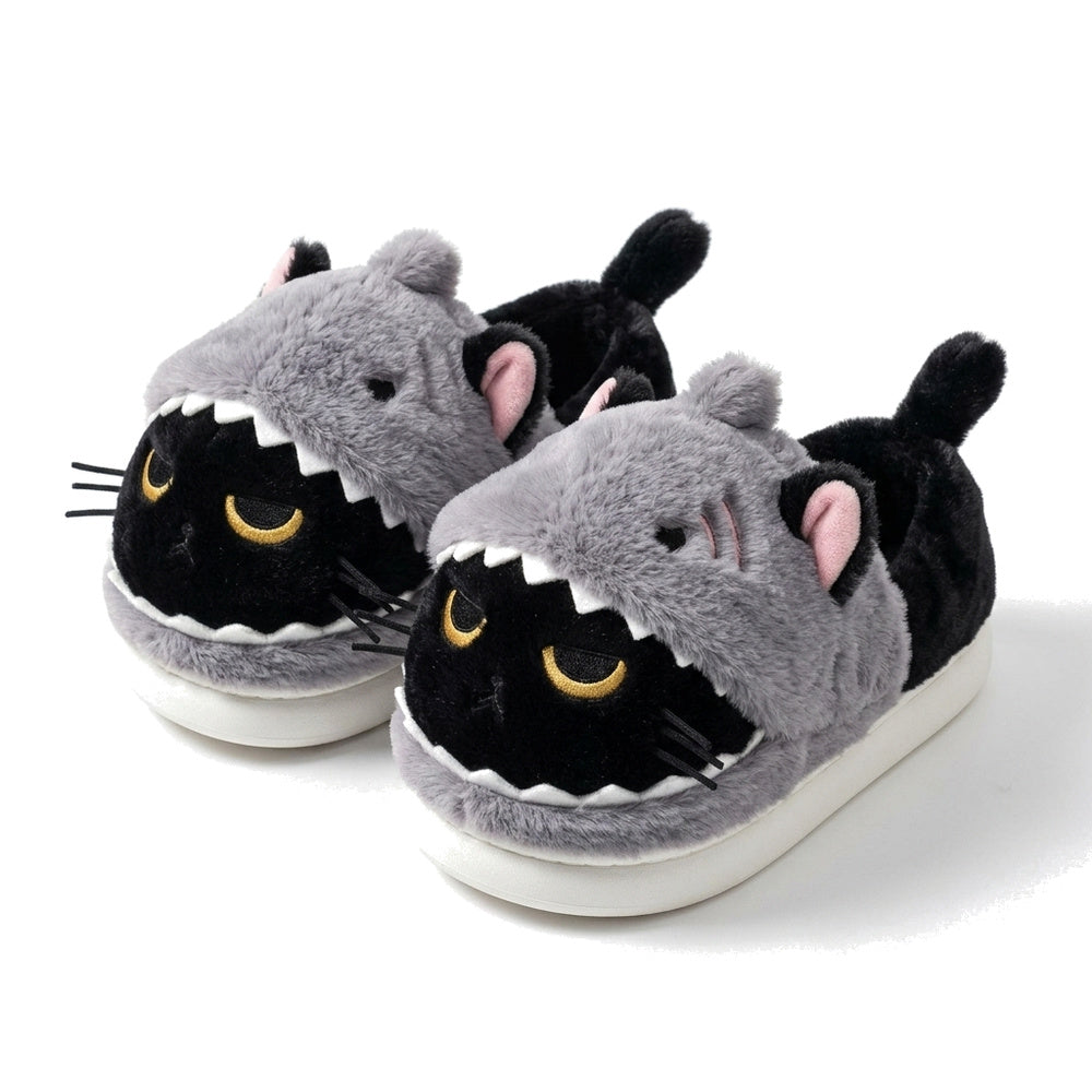 Shark Devouring Cat Plush Slippers