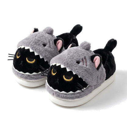 Shark Devouring Cat Plush Slippers