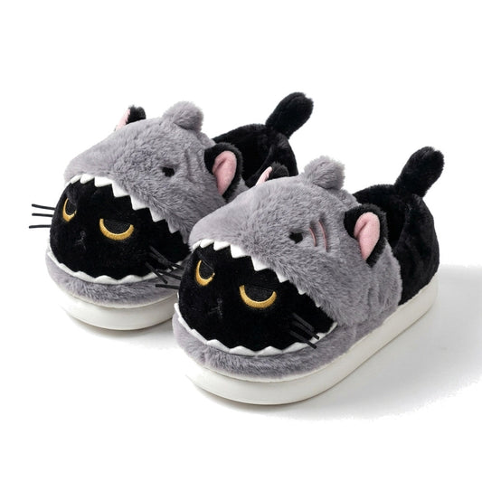 Shark Devouring Cat Plush Slippers