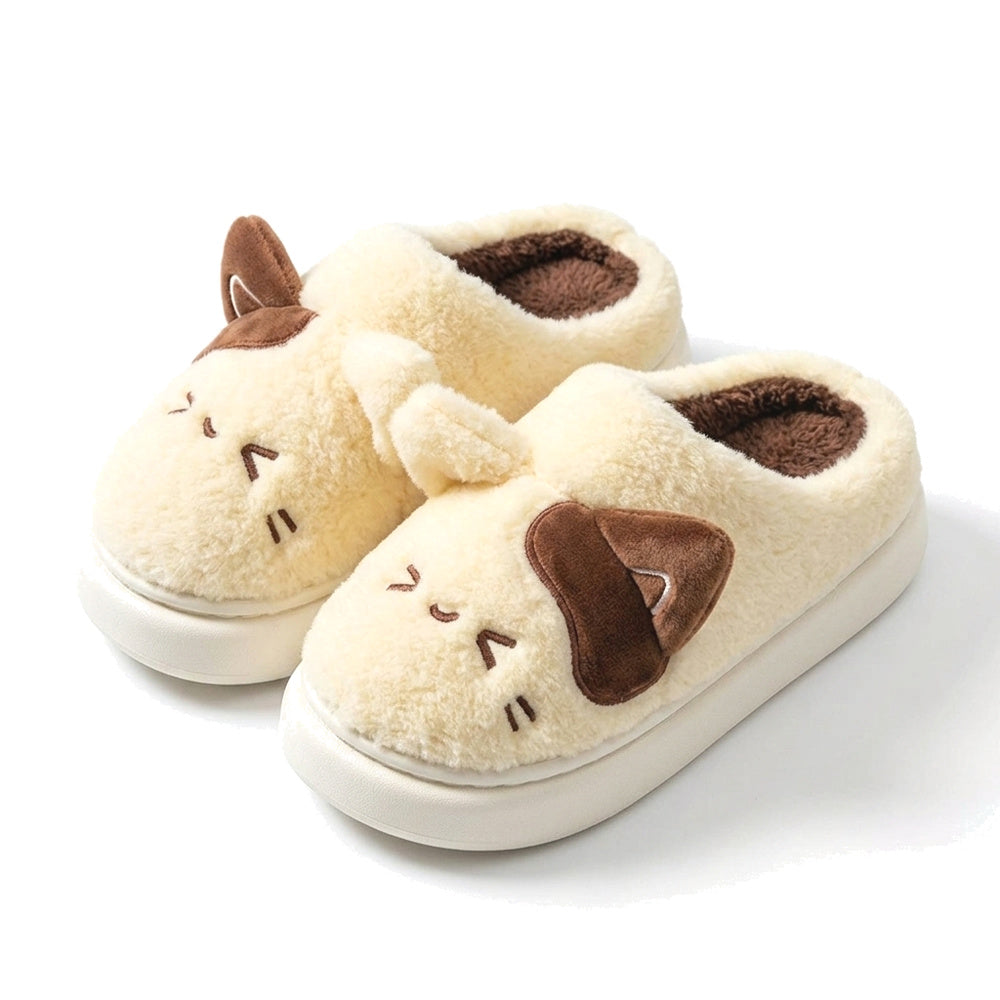 Embroidered Cat Ears Plush Slippers