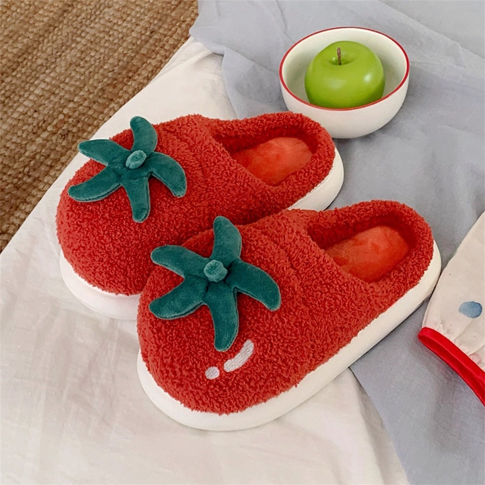 Fuzzy Tomato Fruit House Slippers