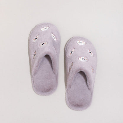 Whimsical Cartoon Embroidered Plush Slippers