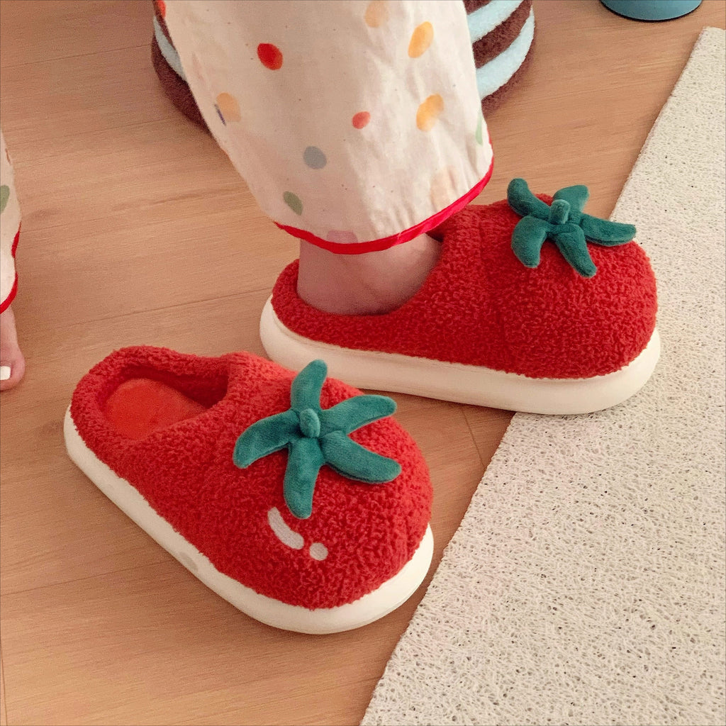 Fuzzy Tomato Fruit House Slippers