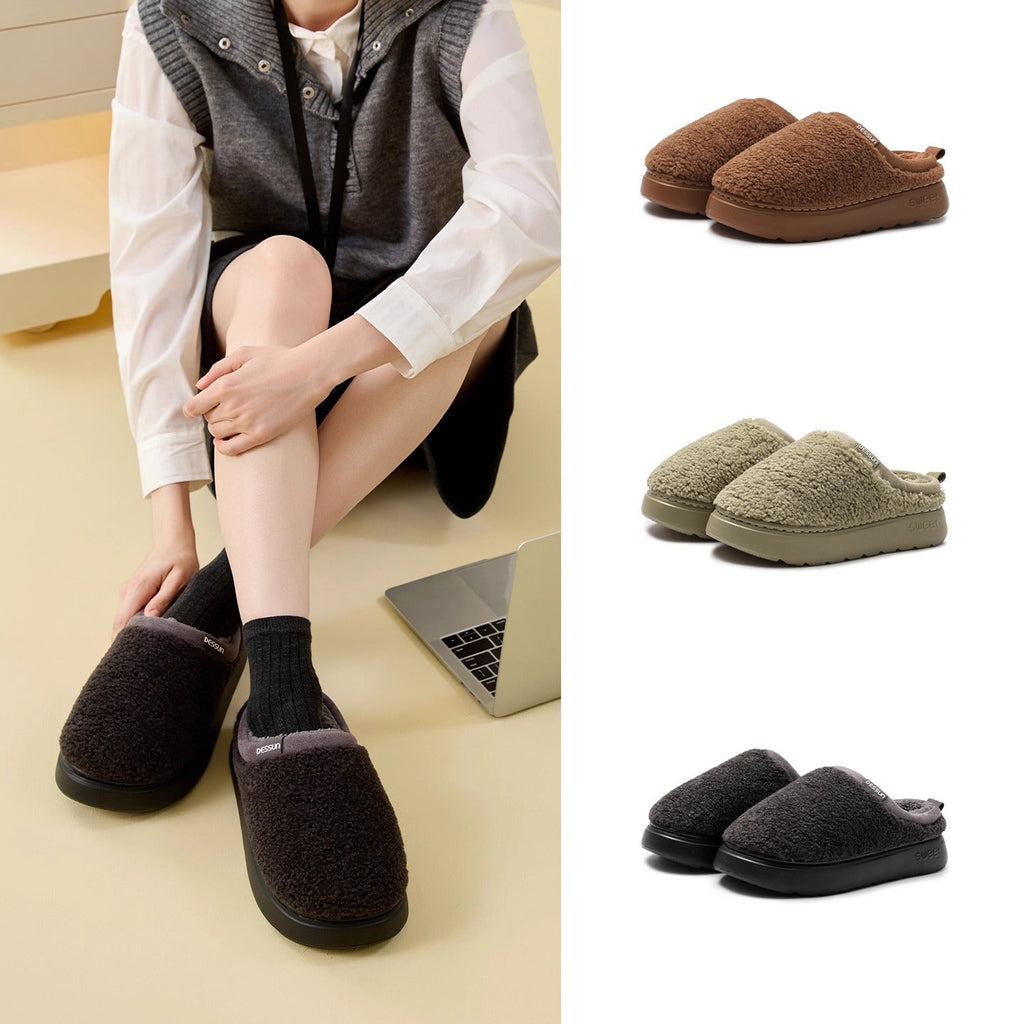 Fuzzy Teddy Fleece Platform Slippers