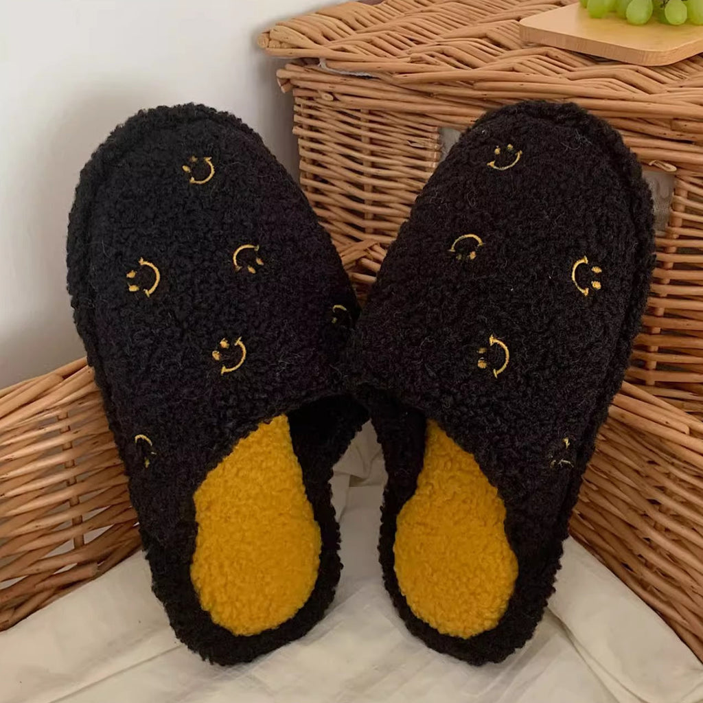 Happy Face Fuzzy Plush Slippers
