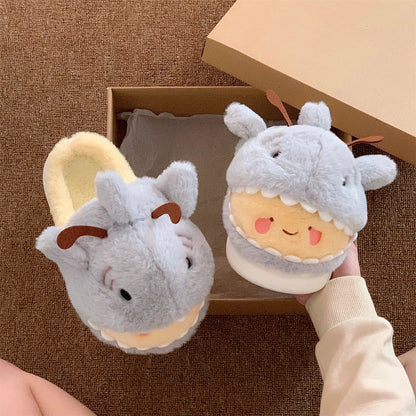 Shark-Bee Plush Closed-Heel Slippers